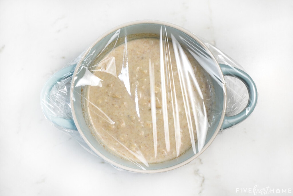 Bowl covered with plastic wrap to refrigerate overnight.