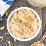 Peanut Butter Overnight Oats in white bowl.