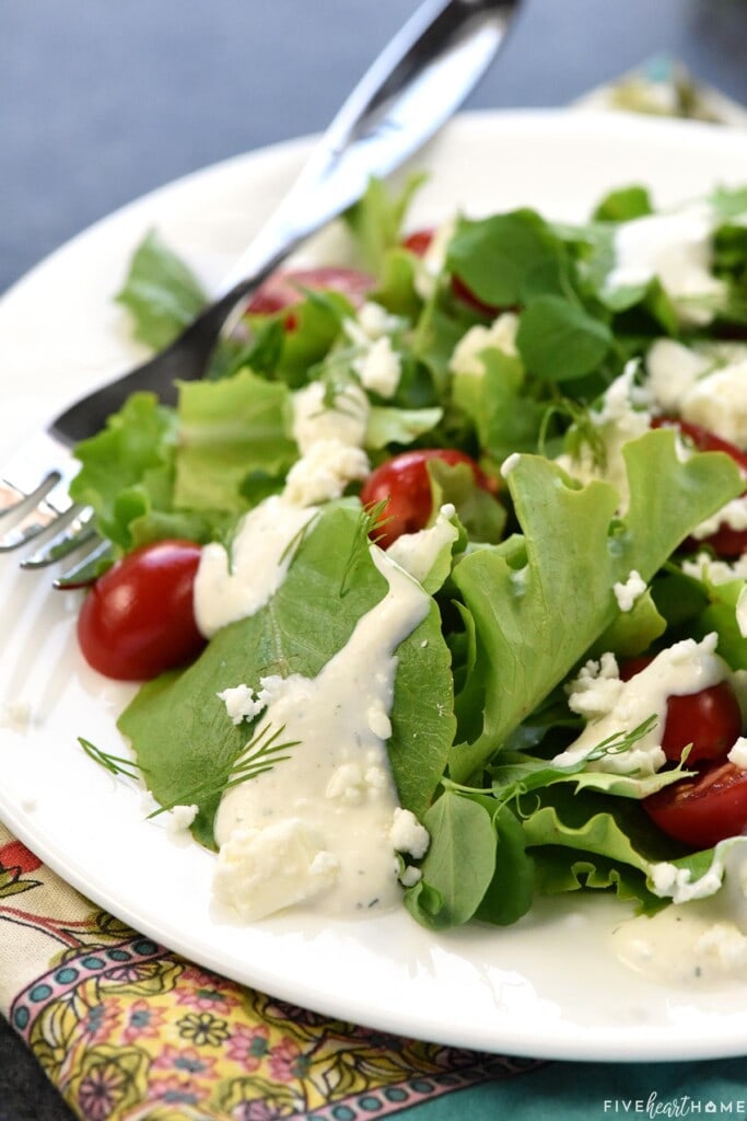 Creamy Feta Dressing over salad.