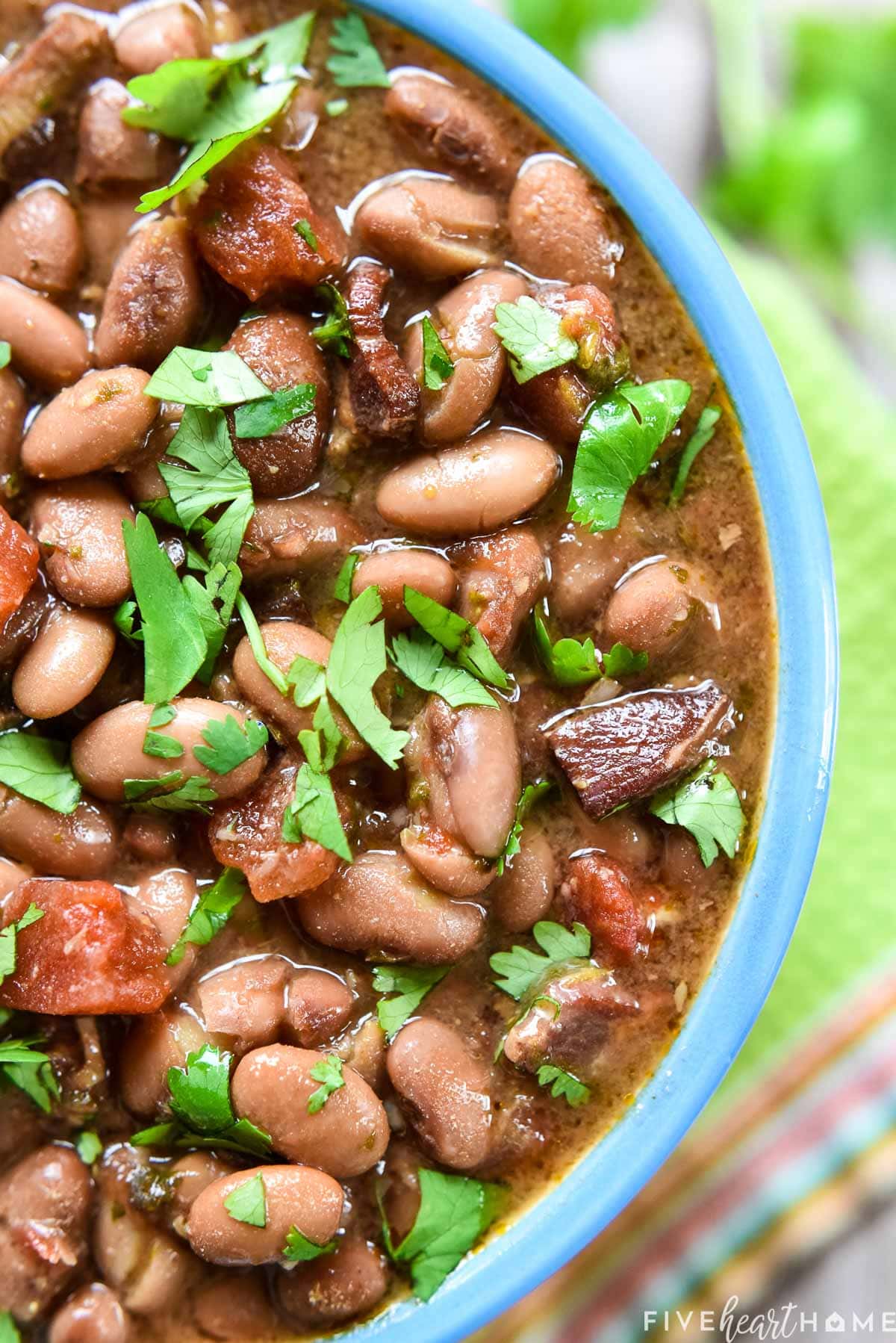 Aerial close-up of Charros Beans.