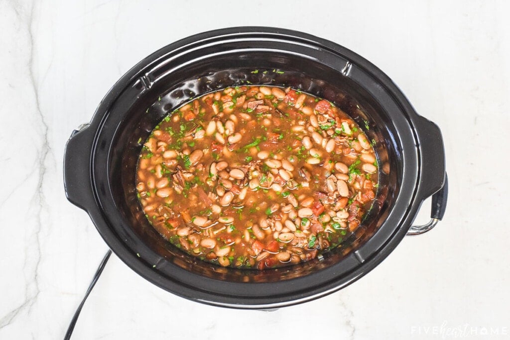 Slow Cooker Charro Beans aerial view.