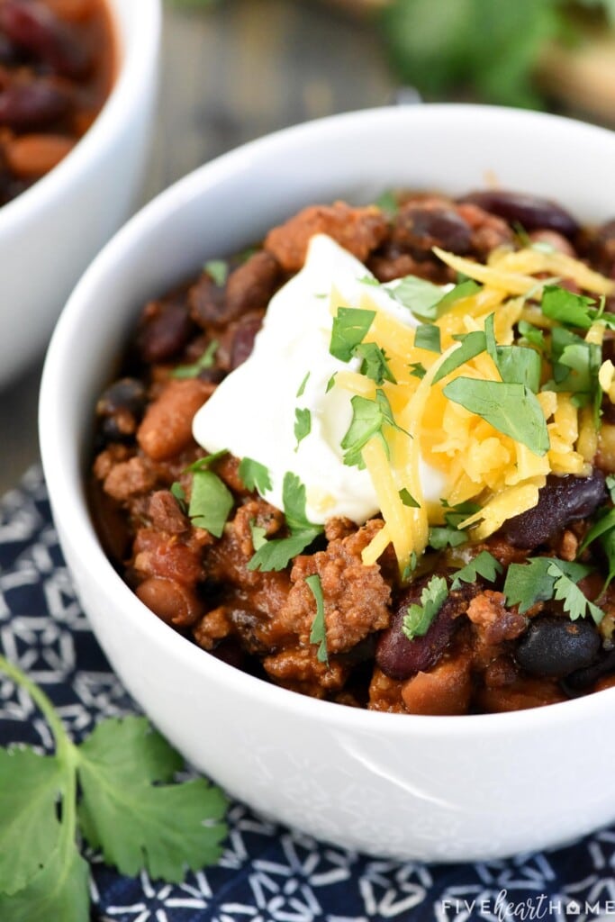 3 Bean Chili with ground beef.
