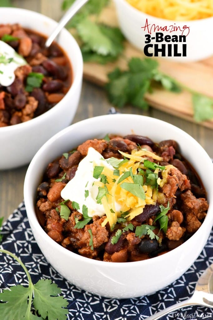 3 Bean Chili with text overlay.