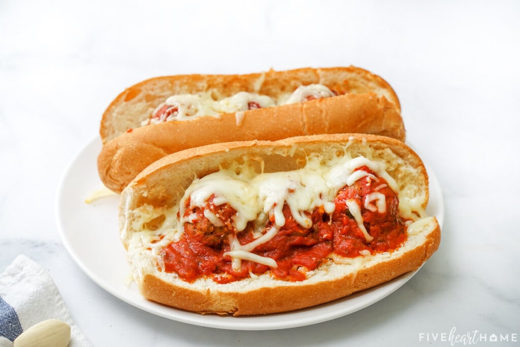 Cheese melted over meatball subs recipe.