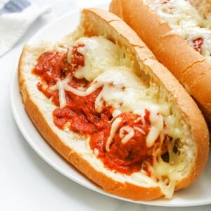 Crockpot Meatball Subs on plate.