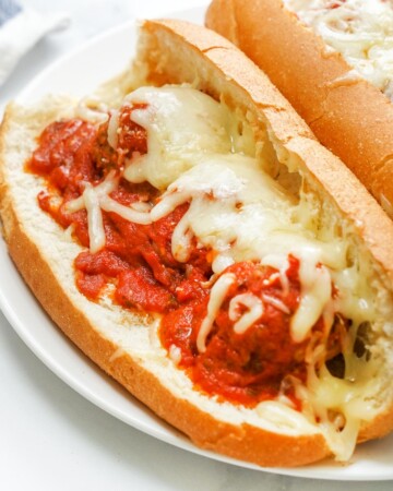 Crockpot Meatball Subs on plate.