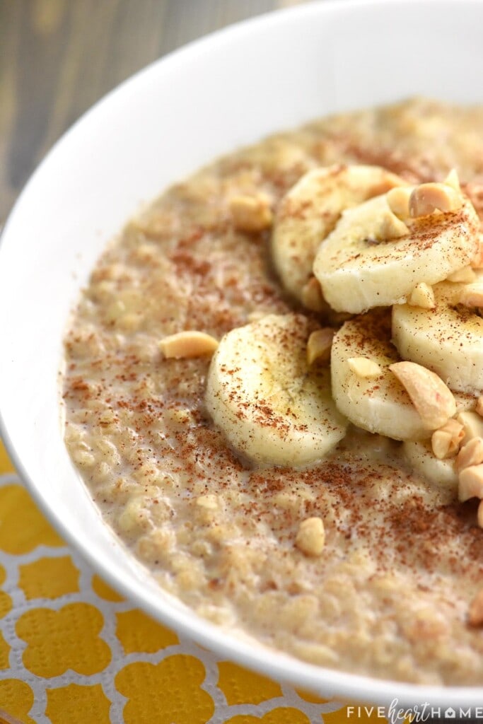 Close-up of Peanut Butter Banana Oatmeal recipe.