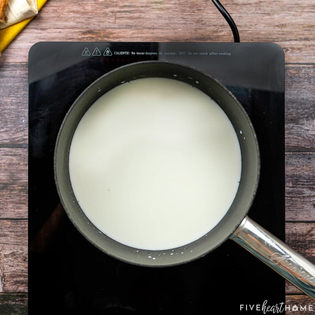 Boiling milk on the stove.