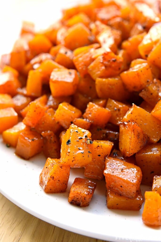 Roasted Butternut Squash glazed in cinnamon and maple syrup.
