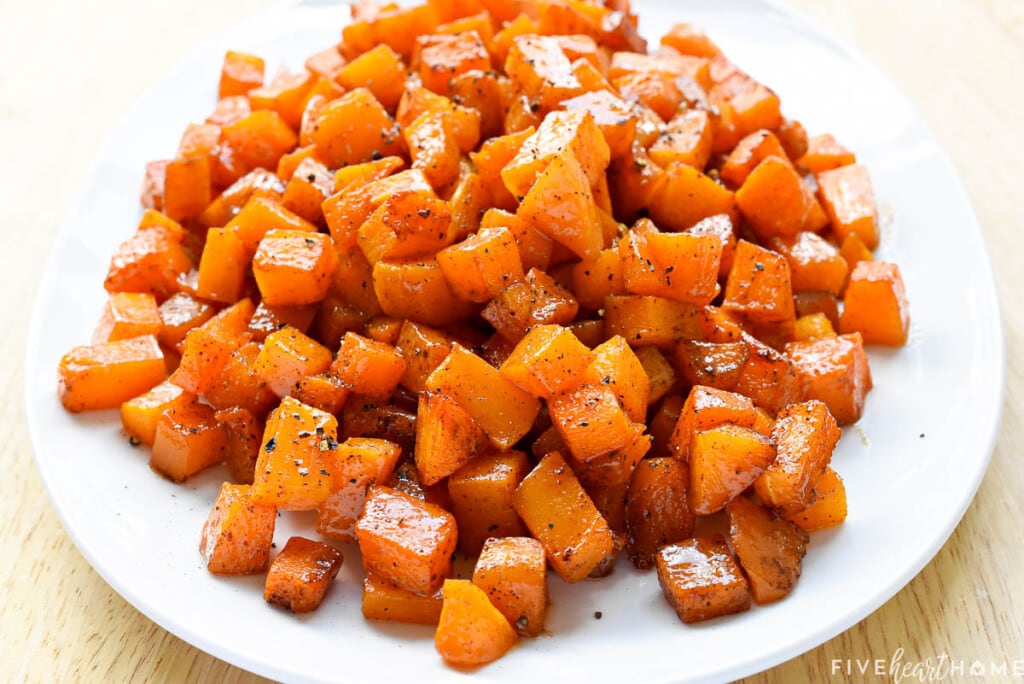 Roasted Butternut Squash coated in coconut oil.