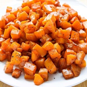 Roasted Butternut Squash mounded on serving platter.