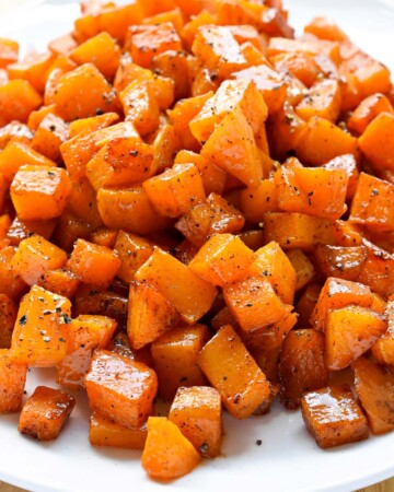 Roasted Butternut Squash mounded on serving platter.