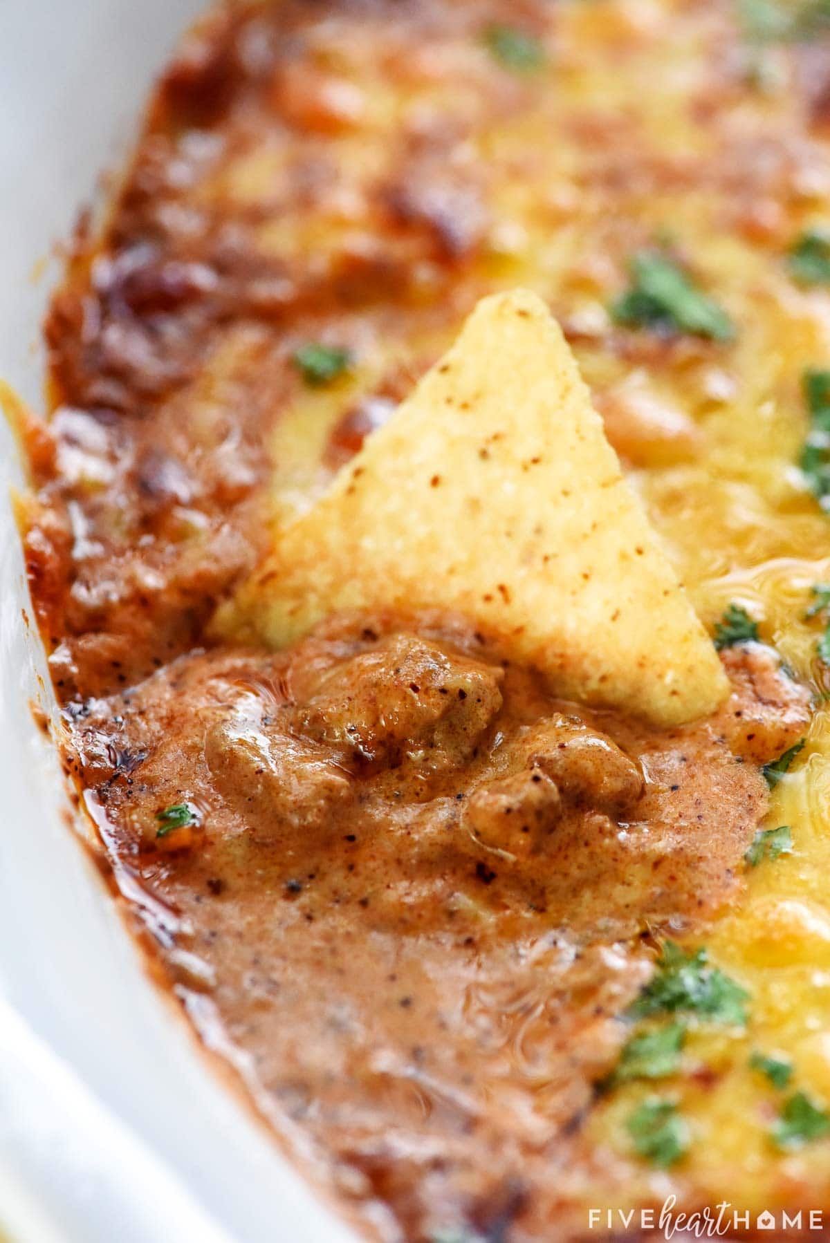 Tortilla chip in Beef Enchilada Dip recipe.