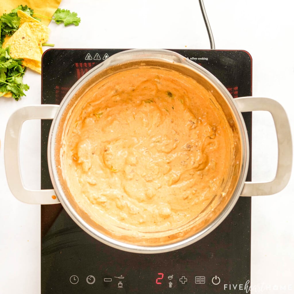 Enchilada Dip mixture in pot, ready for baking dish.