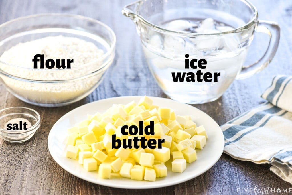 Labeled ingredients to make Butter Pie Crust.