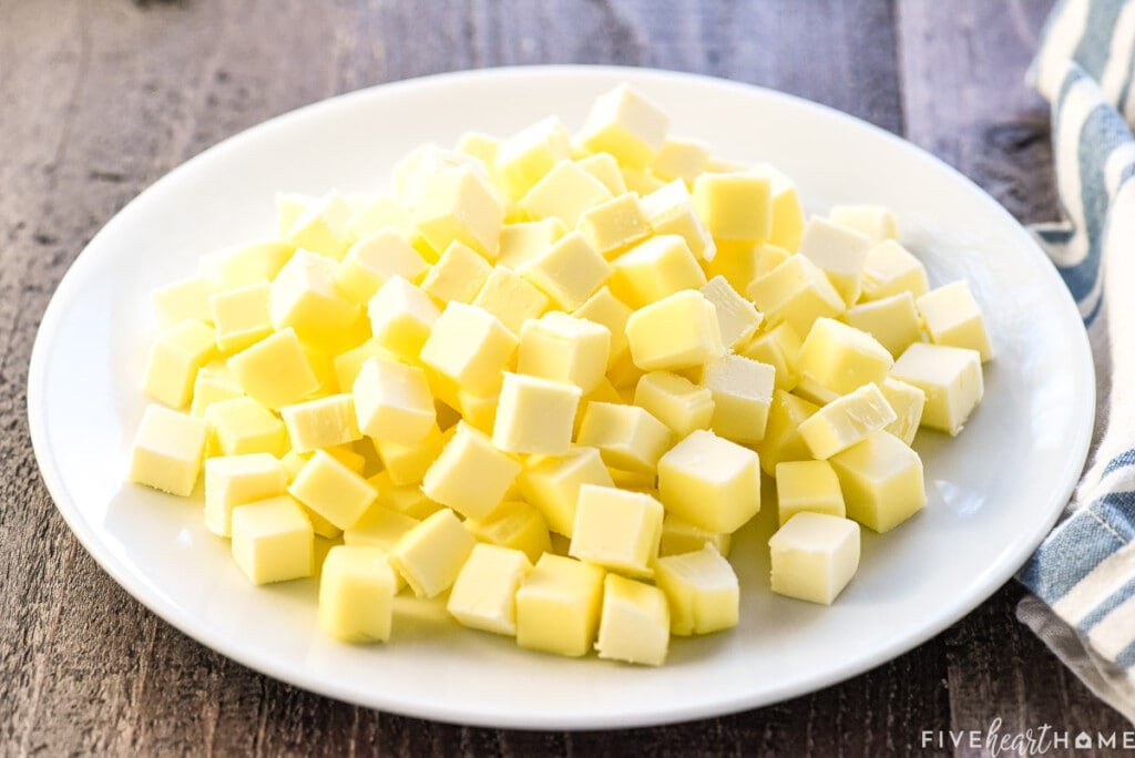 Cubed butter for all butter pie crust.