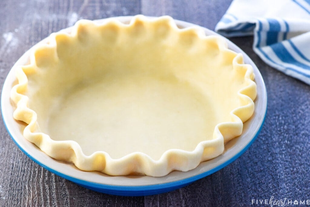 Butter pie crust recipe in dish.