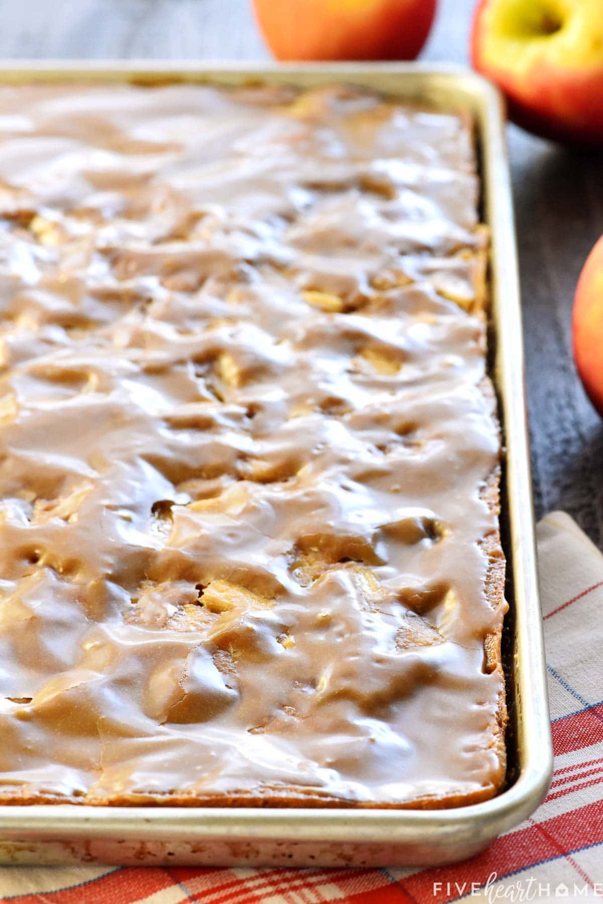 Caramel Apple Cake in sheet pan.