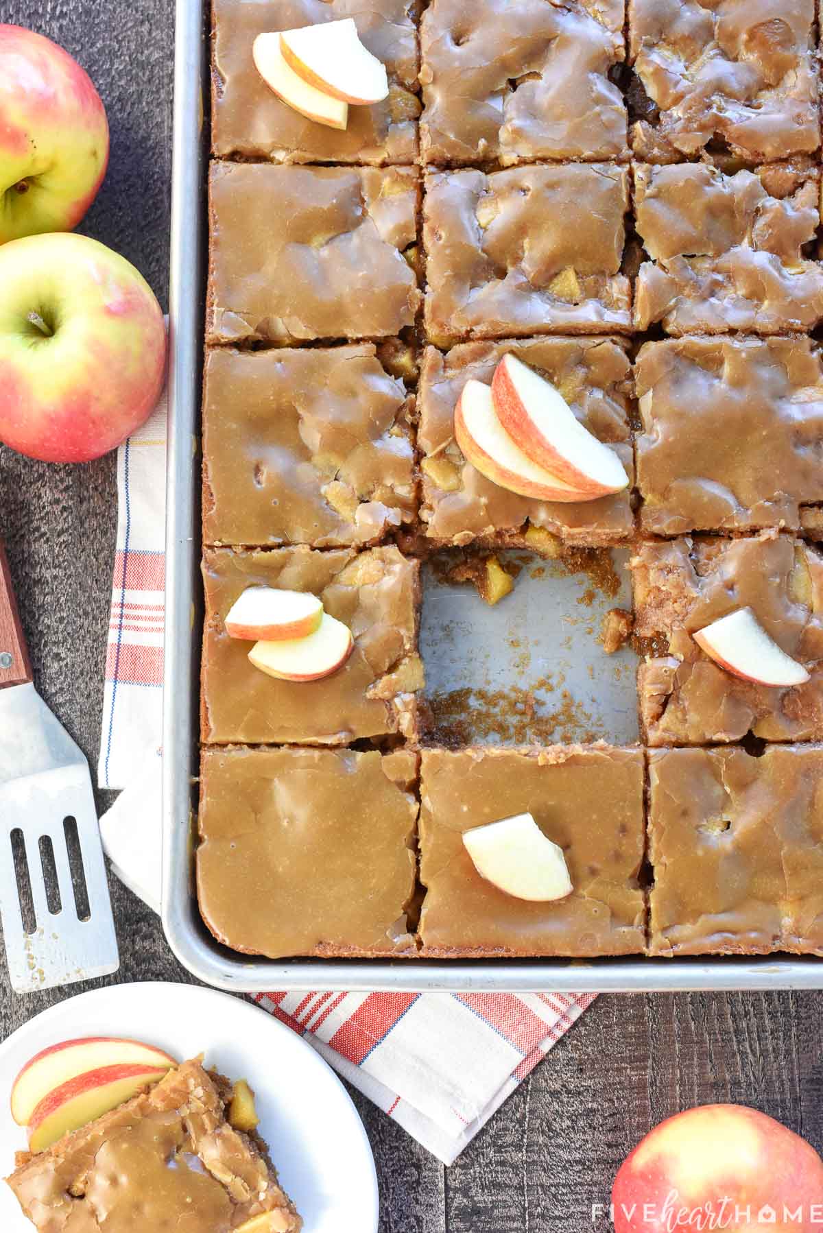 Aerial view of Caramel Apple Cake with Caramel Glaze.