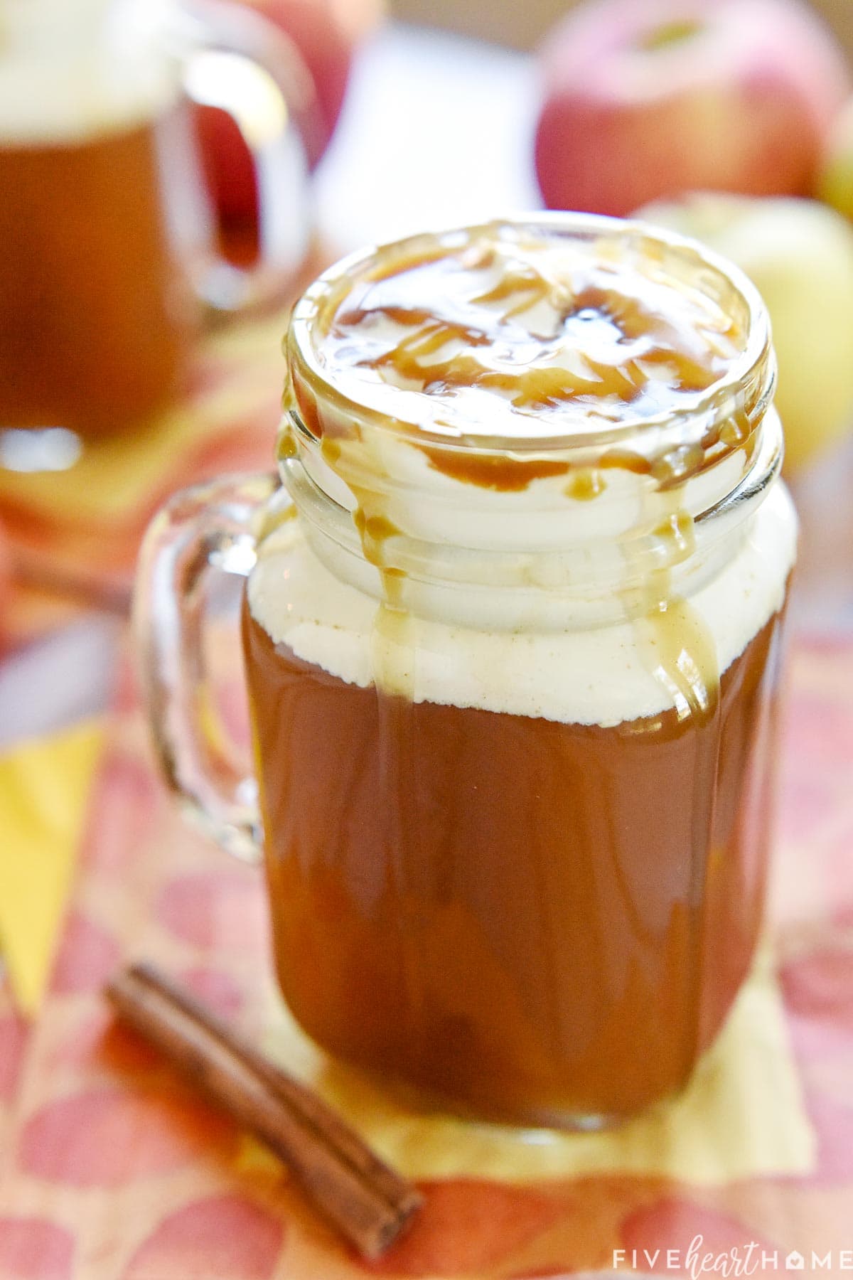 Caramel Apple Cider in a glass mug.