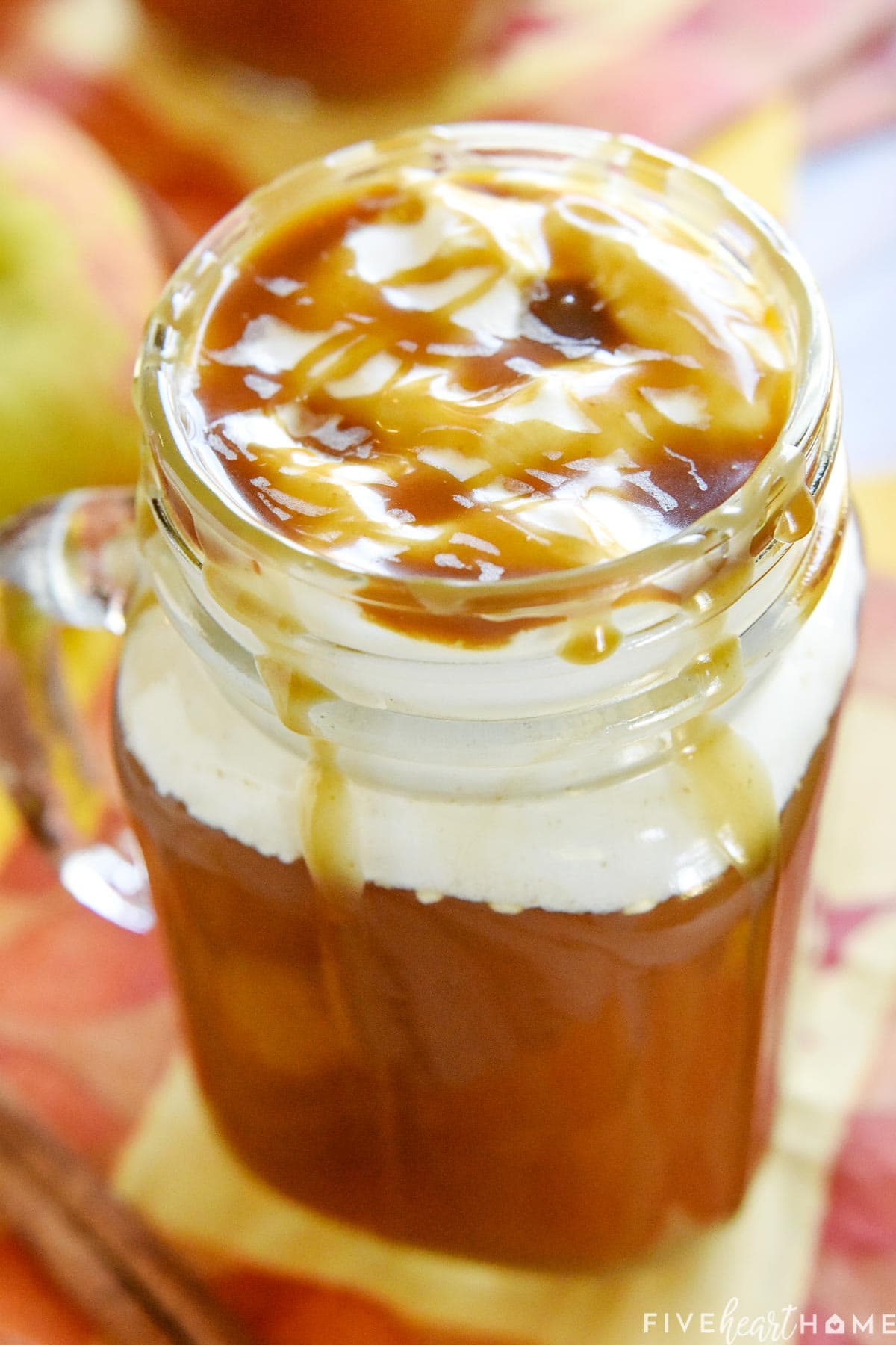 Close-up of Starbucks Caramel Apple Cider copycat.