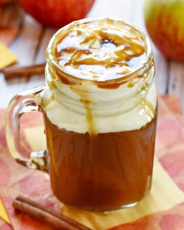 Caramel Apple Cider in garnished mug.