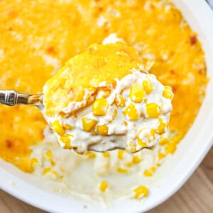 Cream Cheese Corn Casserole close-up.