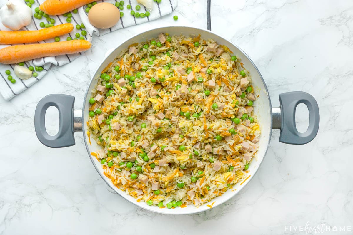 Easy Fried Rice in skillet, ready to enjoy.