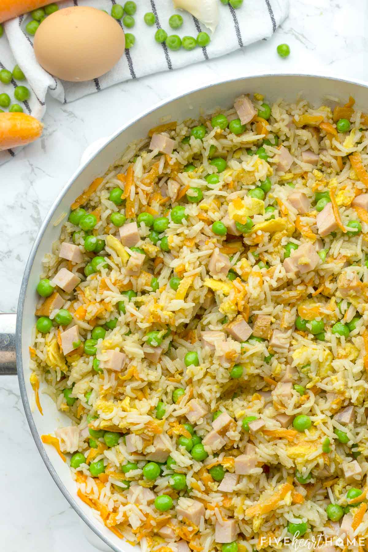 Aerial view of Easy Fried Rice in pan.