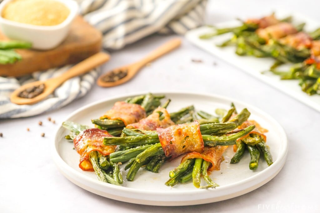 Bacon wrapped Green Bean Bundles on plate.