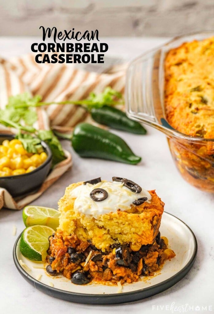Mexican Cornbread Casserole with text overlay.