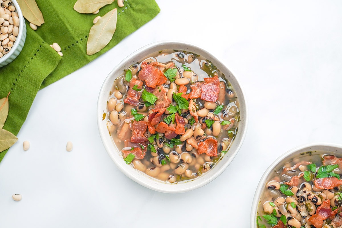 Black eyed peas new years recipe in two bowls.