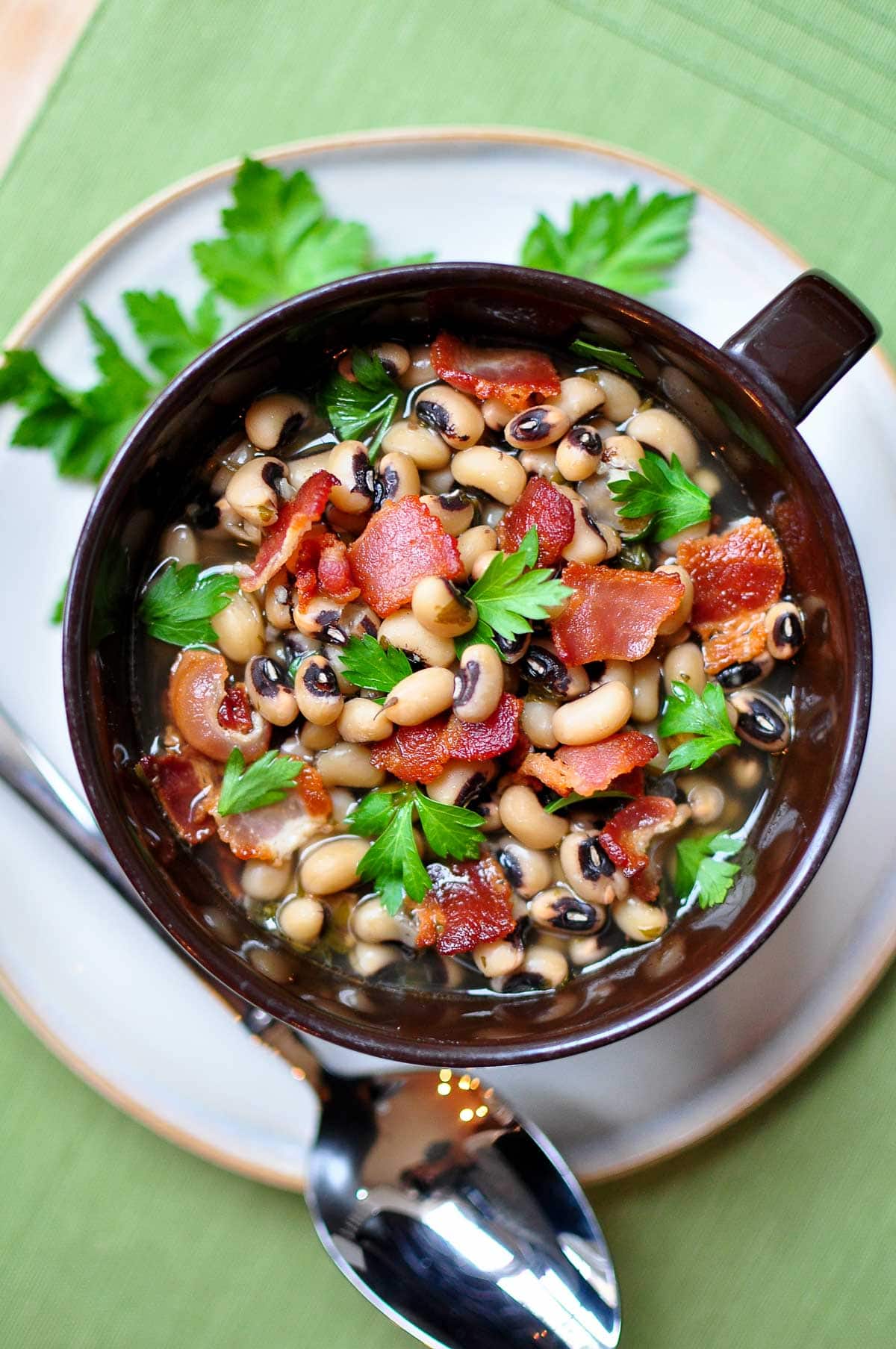 Black Eyed Peas New Years recipe with bacon and parsley.