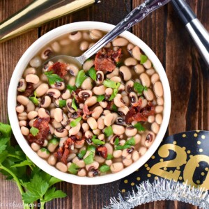 Black Eyed Peas New Years in bowl with spoon.