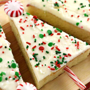 Christmas Sheet Cake with cream cheese frosting decorated as Christmas trees.