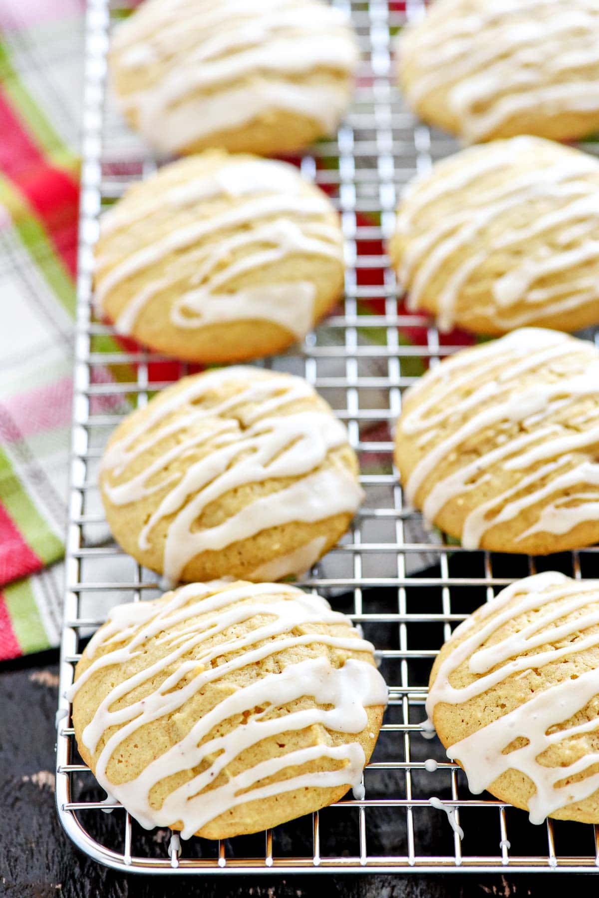 Eggnog Cookie recipe drizzled with eggnog glaze.