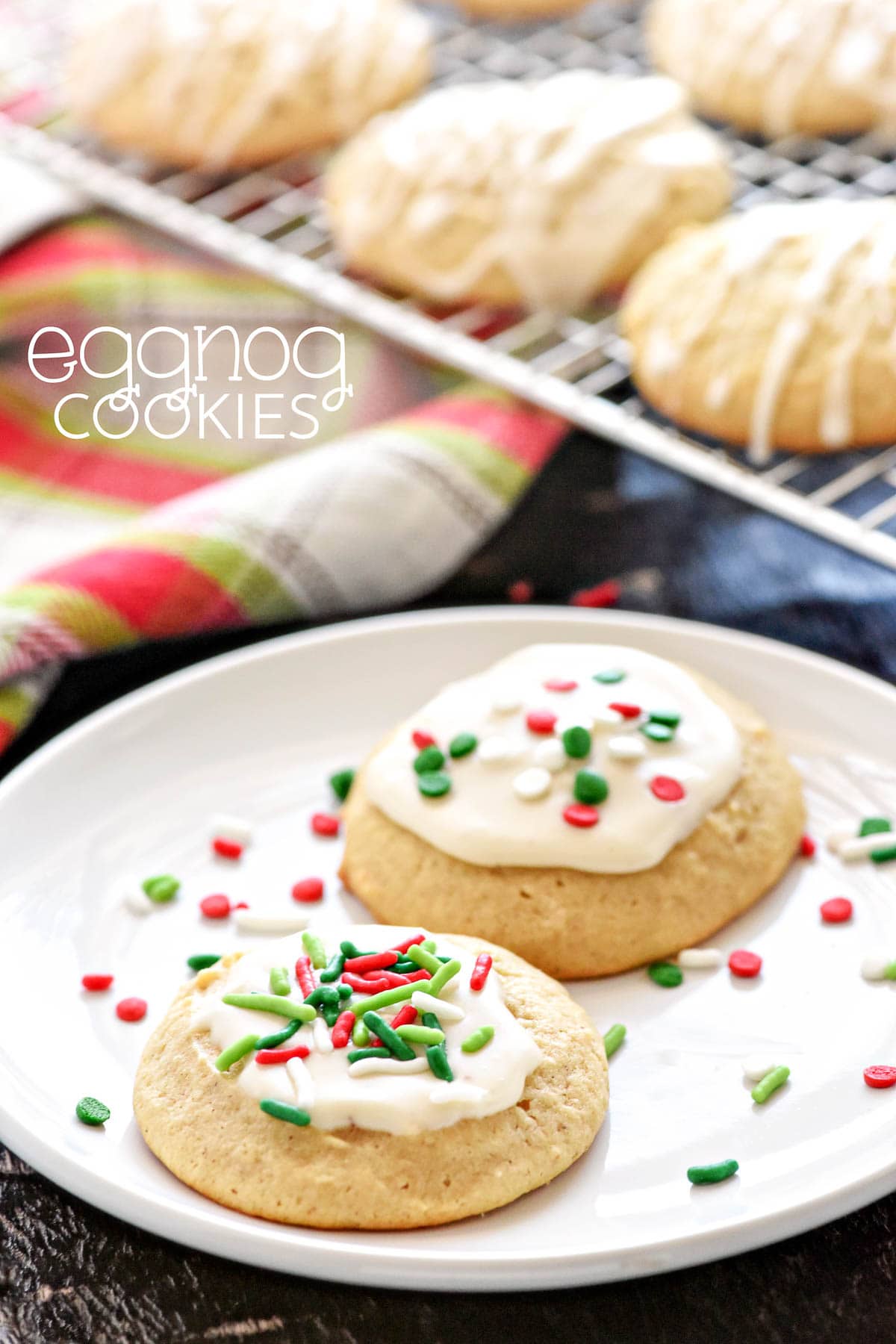 Eggnog Cookies with text overlay.