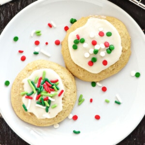 Eggnog Cookies with eggnog glaze and Christmas sprinkles.