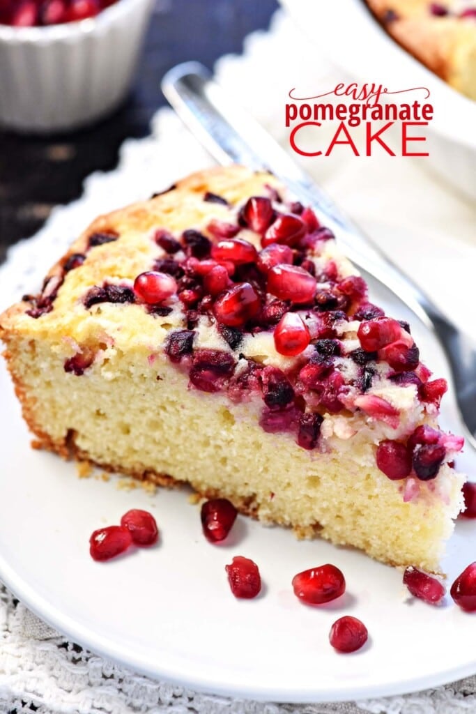 Easy Pomegranate Cake with text overlay.