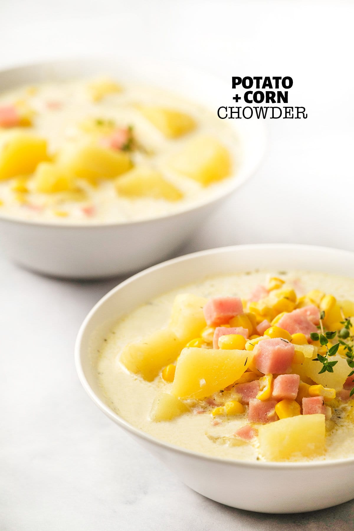 Potato Corn Chowder with text overlay.