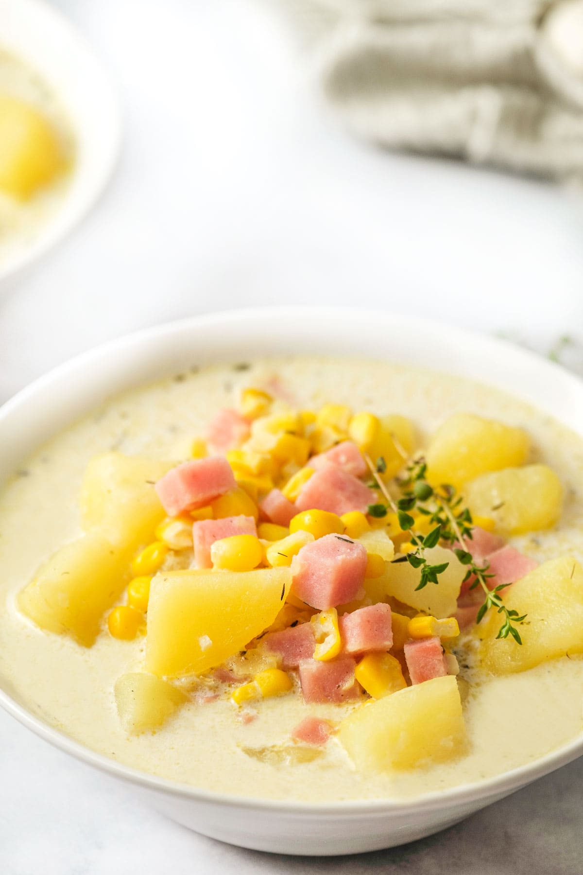 Ham Potato Corn Chowder in bowl.