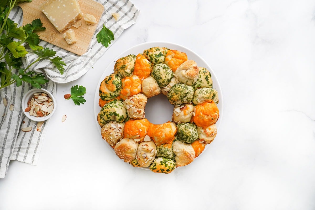 Savory Monkey Bread inverted onto platter.