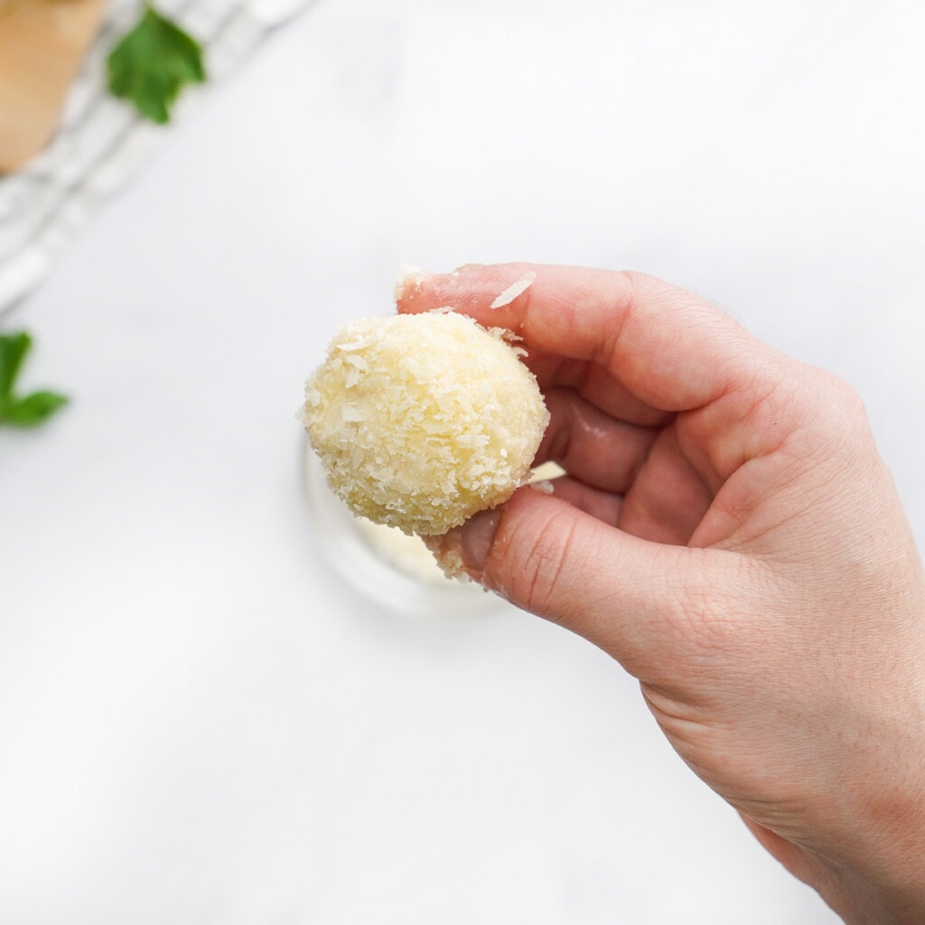 Parmesan coated biscuit for Savory Monkey Bread.