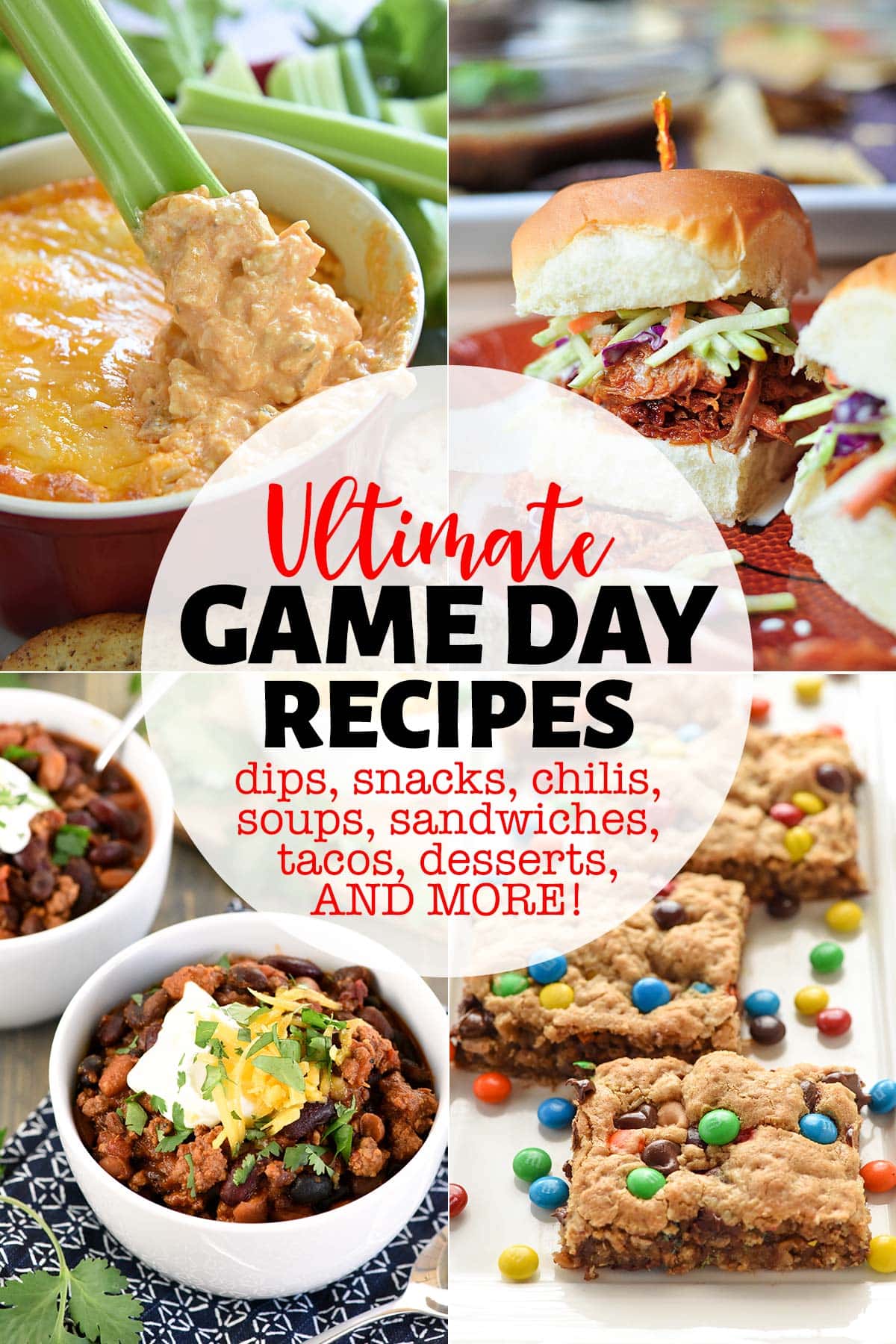 Game Day Recipes and Ideas ~ game day food is always a hit whether you're tailgating, hosting an at-home football watching party, or bringing grub to a Super Bowl party. This collection of mouthwatering recipes ranges from decadent dips to tasty finger foods, hearty chilis and soups to slow cooker sandwich and taco fillings, lightened-up snacks to crowd-friendly sweet treats. | FiveHeartHome.com via @fivehearthome