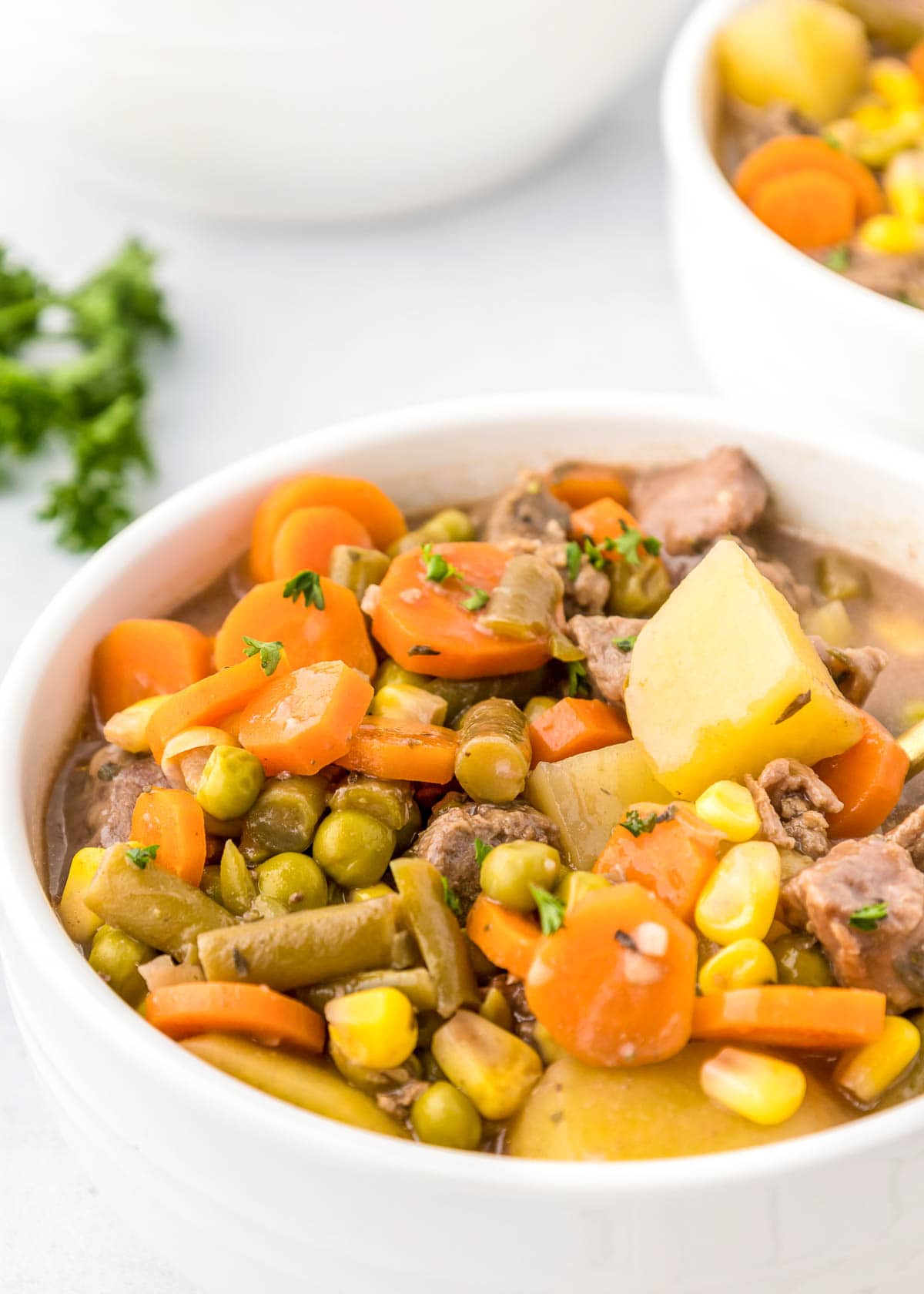 Close-up of beef stew recipe for crock pot.