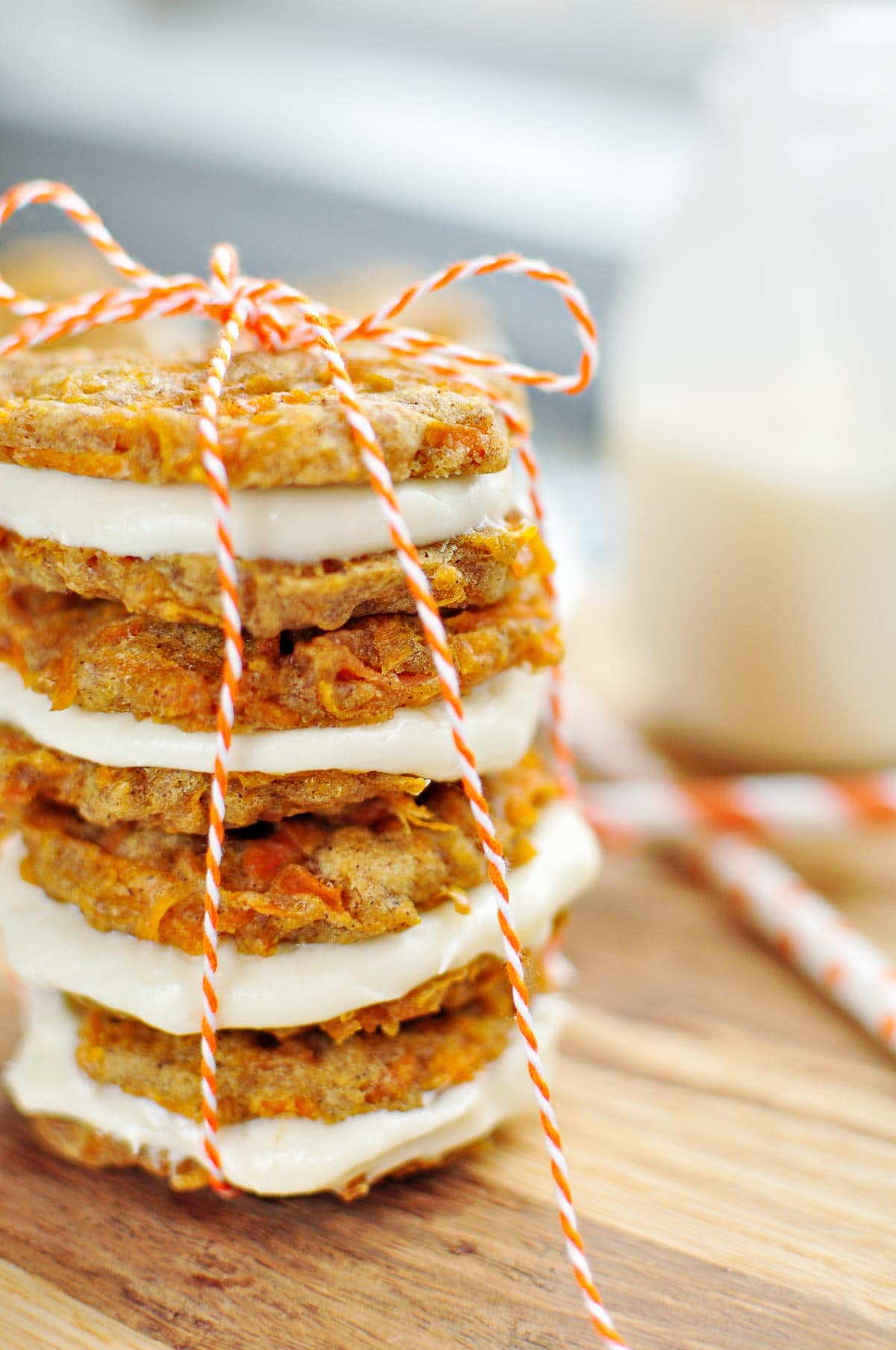 Carrot Cake Cookies recipe in a stack.