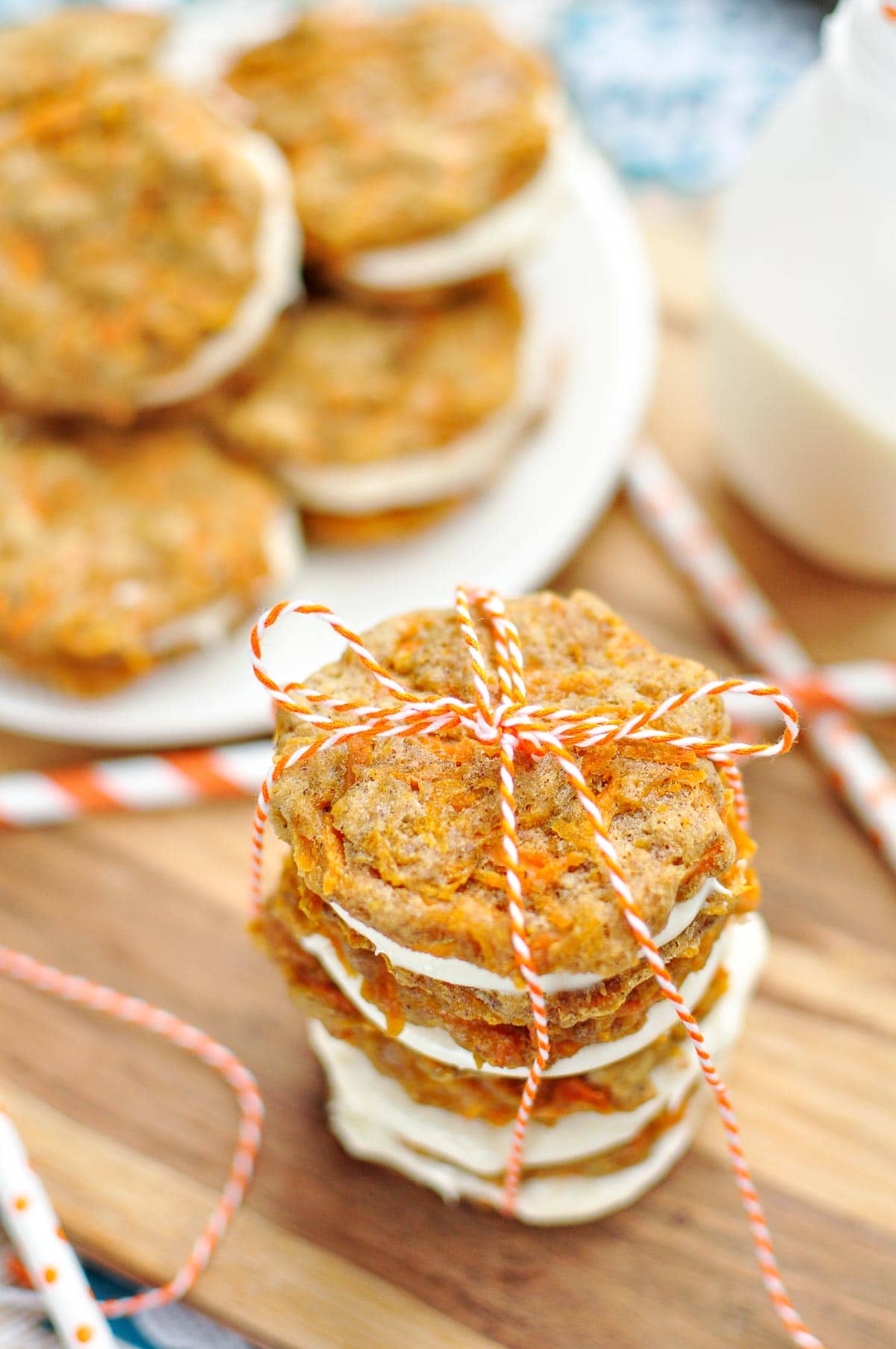 Carrot Cake Cookies on plate and tied with string.