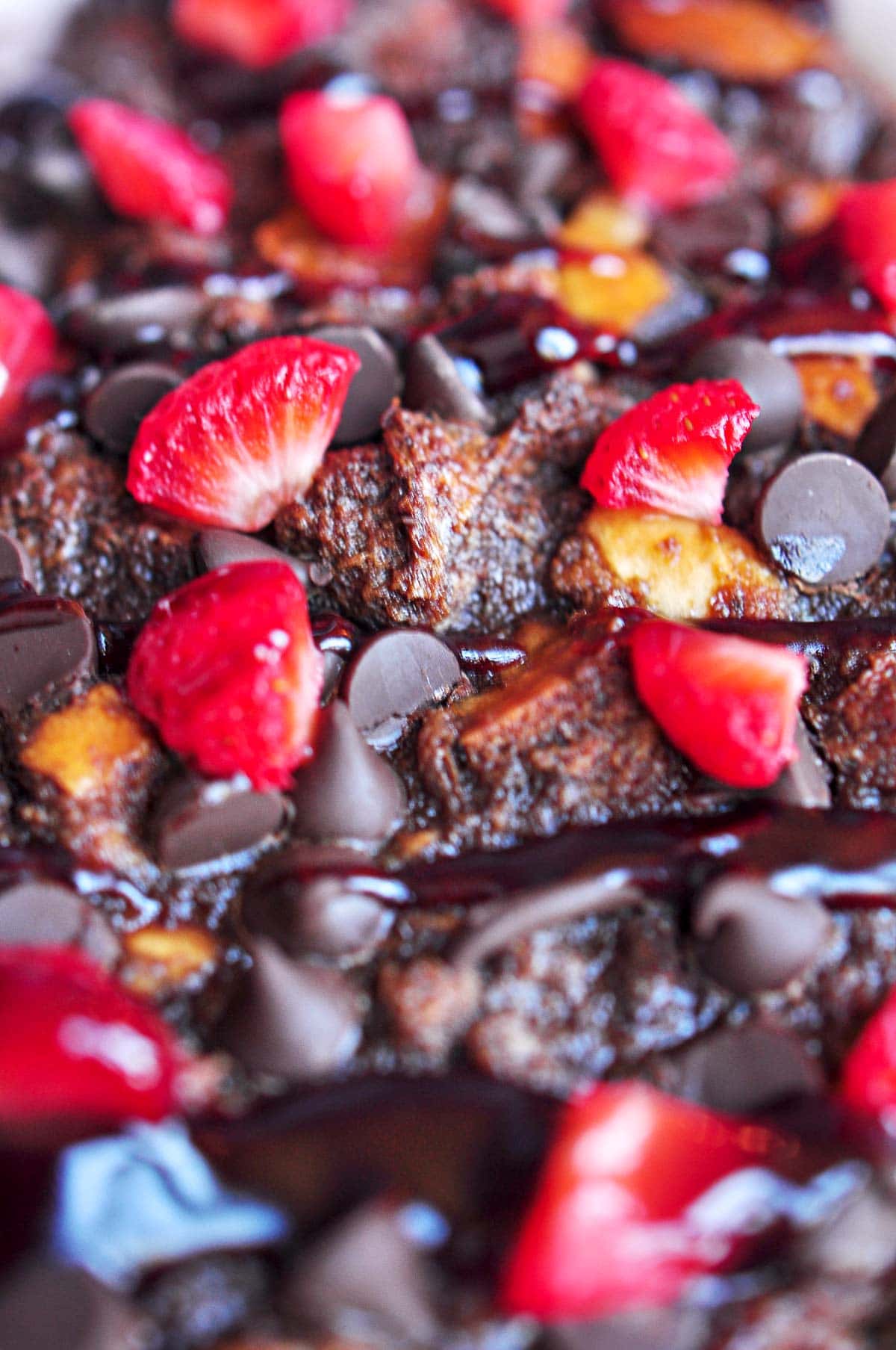 Close-up of Chocolate Bread Pudding.