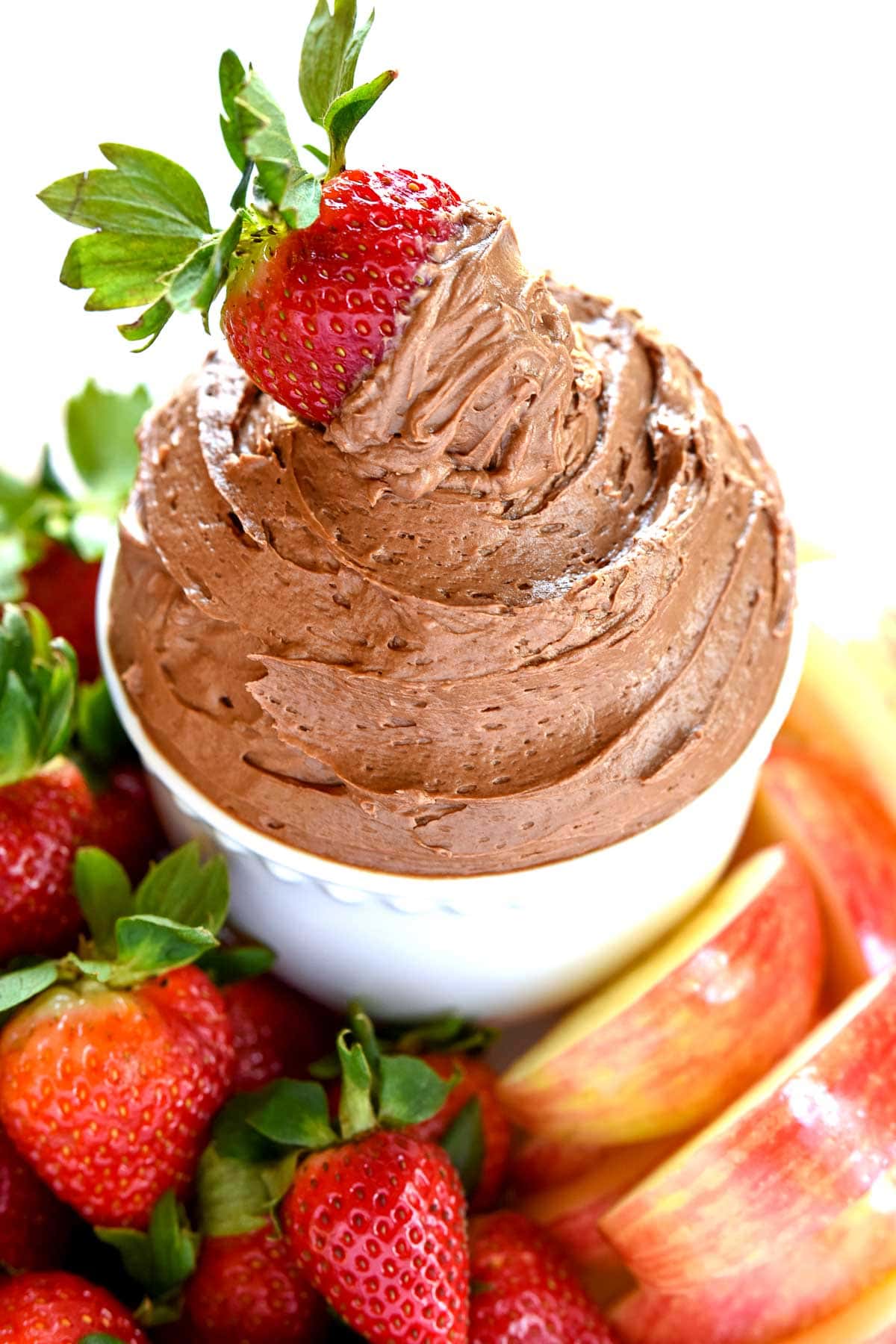 Strawberry dunked in Chocolate Fruit Dip.