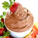 Chocolate Fruit Dip in bowl with strawberry.